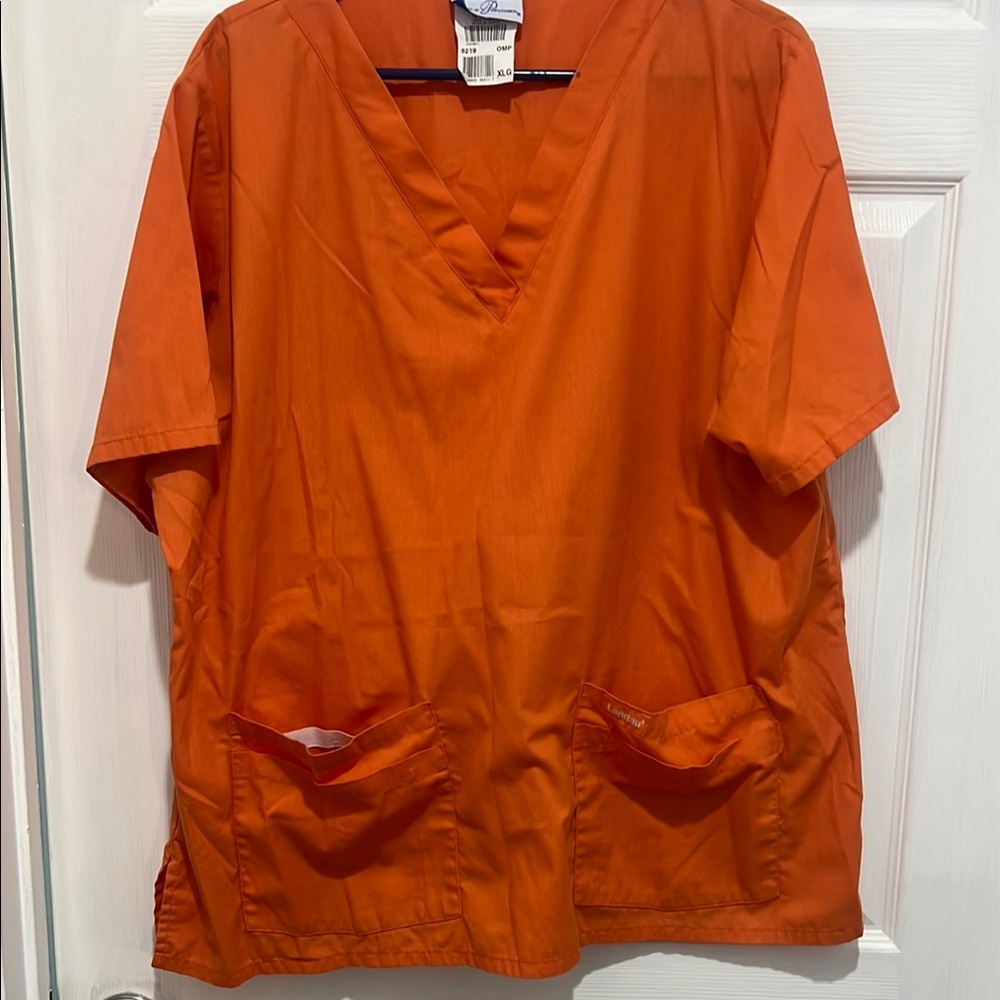Landau Bright Orange Scrub Top